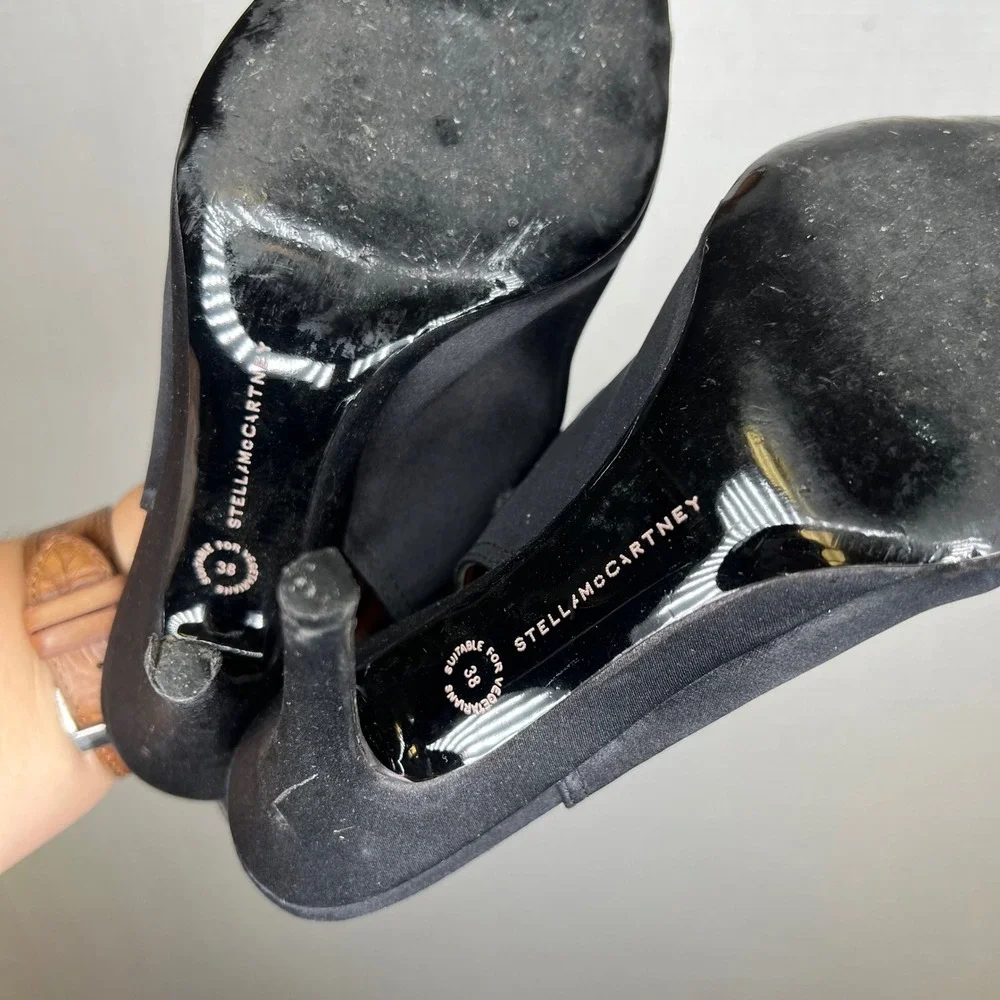 Stella McCartney Black Slingback Heels Peep Toe‎ Elastic Strap Size 36